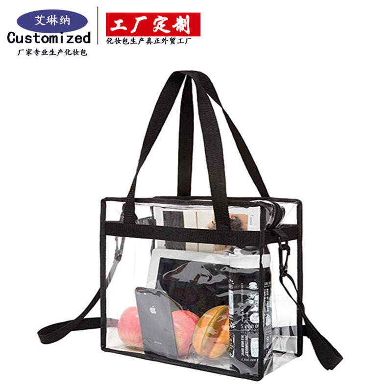 Amazon cross-border transparent square large-capacity travel storage bags, portable crossbody and hand-held shopping bags processing and customization full figure