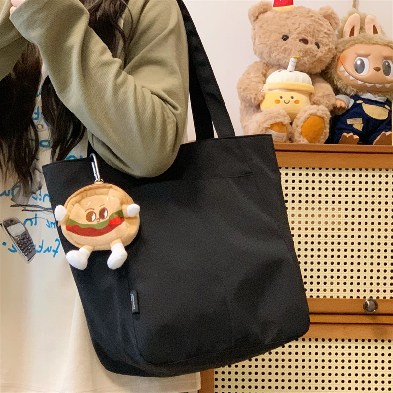 Large-capacity hand-held shoulder bag, cute cartoon hamburger, student solid color class bag, tutorial bag, work commuting shoulder bag full figure