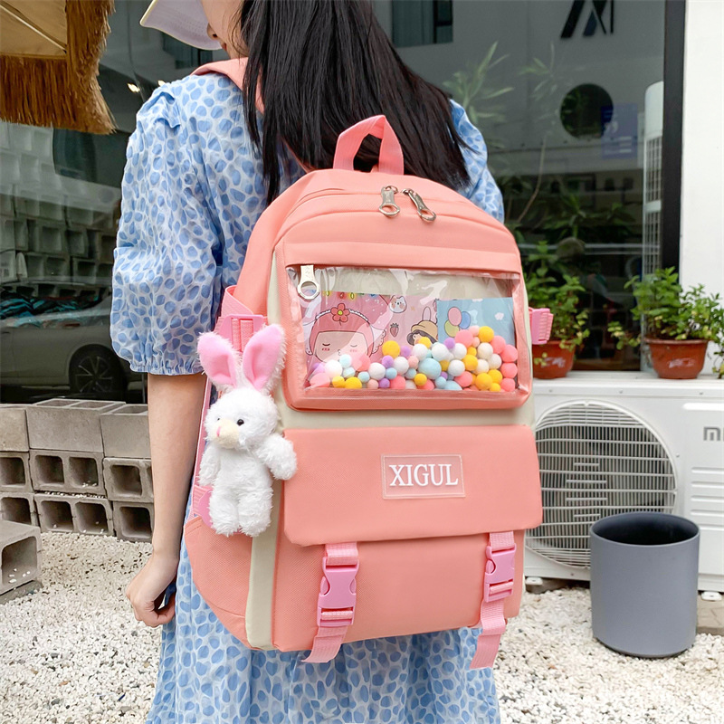 New Haraju-style student schoolbag, sweet and cute girl backpack, large-capacity campus backpack, four-piece set wholesale details Picture