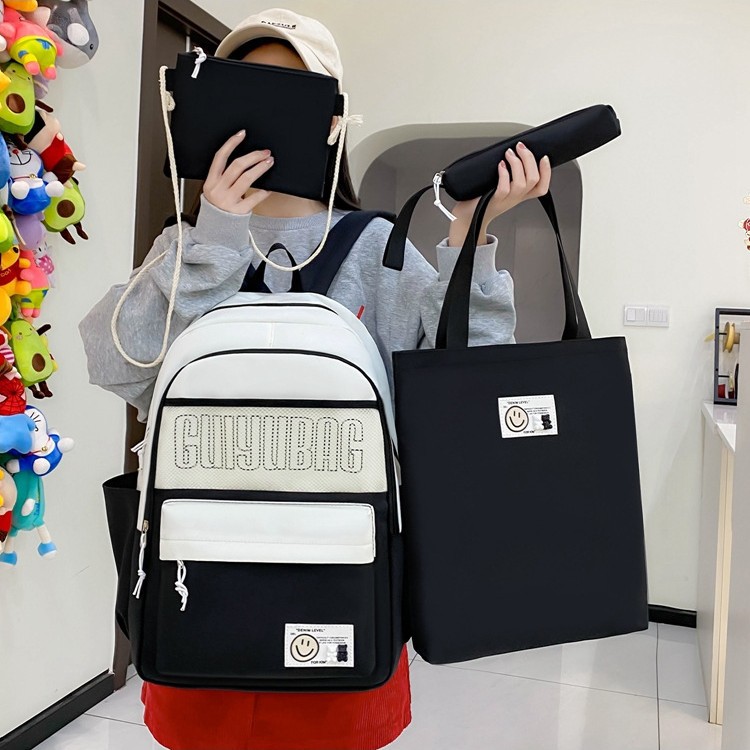 New color-blocking school-style backpack for junior high school students, large-capacity four-piece schoolbag for primary school students, and lightweight commuting backpack Specification drawing
