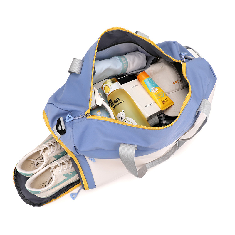 Wholesale new large-capacity women's handbags, light and casual, color-blocking short-distance dry and wet separation portable luggage storage bags Application Scenario
