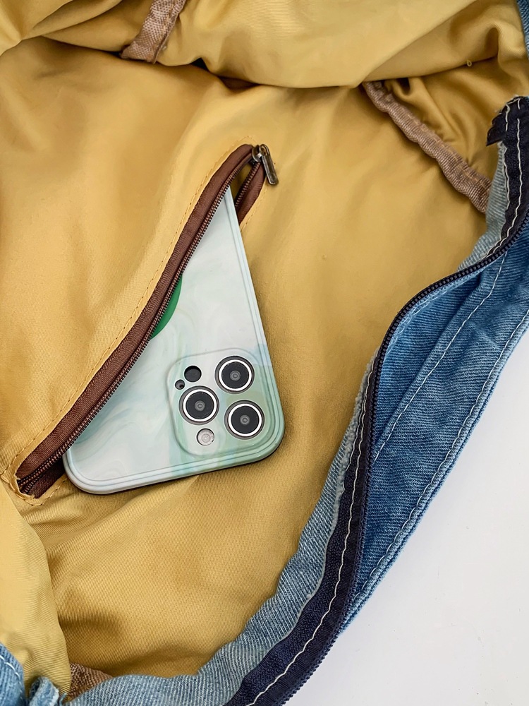 Retro washed denim canvas bag for women, large-capacity casual and simple solid-color single-shoulder bag, college student crossbody bag Item Picture