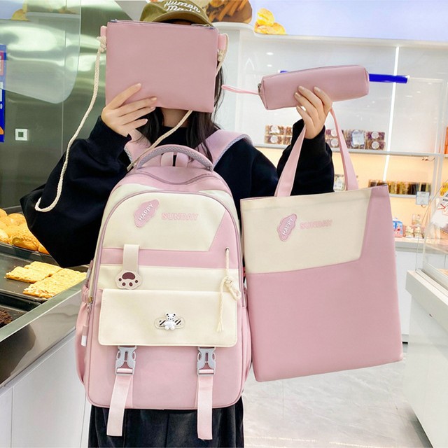 ins Japanese Harajuku high appearance level girl backpack, large capacity mother and child four-piece backpack, junior high school schoolbag Specification drawing