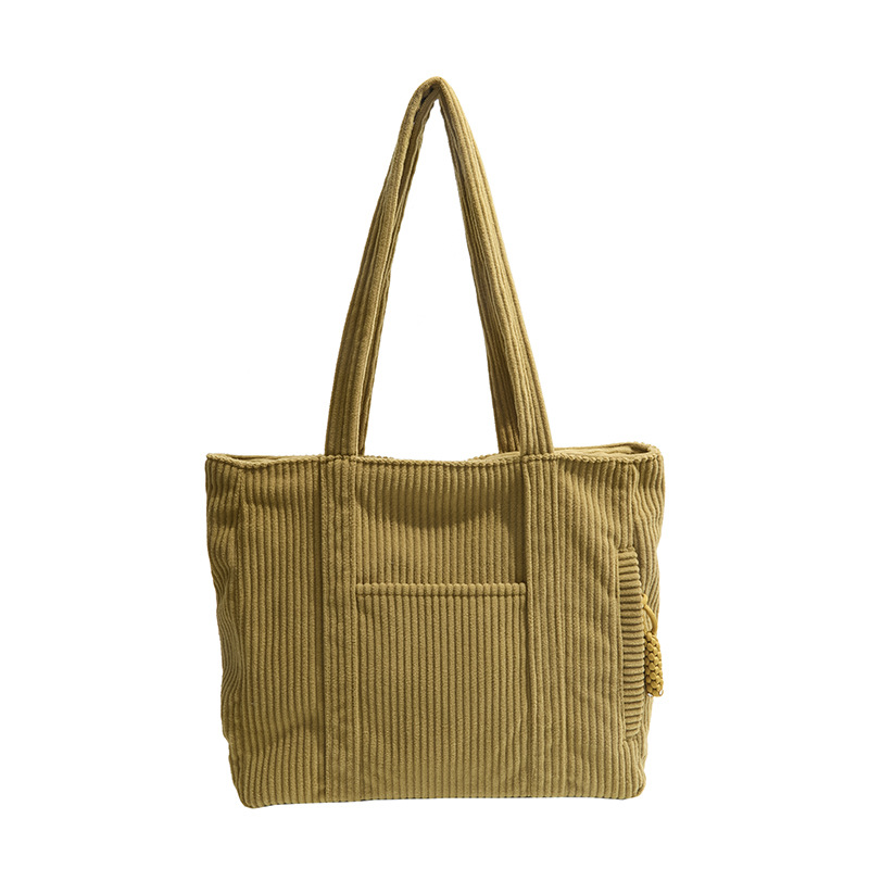 Japanese and Korean retro corduroy casual bag, artistic and simple, single-shoulder bag for female students, Boston pillows-shaped handbag Item Picture