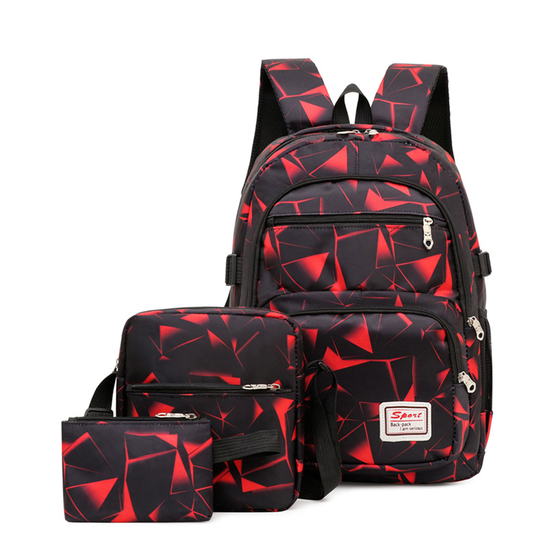 Cross-border casual three-piece backpack, square fashionable printed student schoolbag, sports and casual large-capacity backpack for men Specification drawing