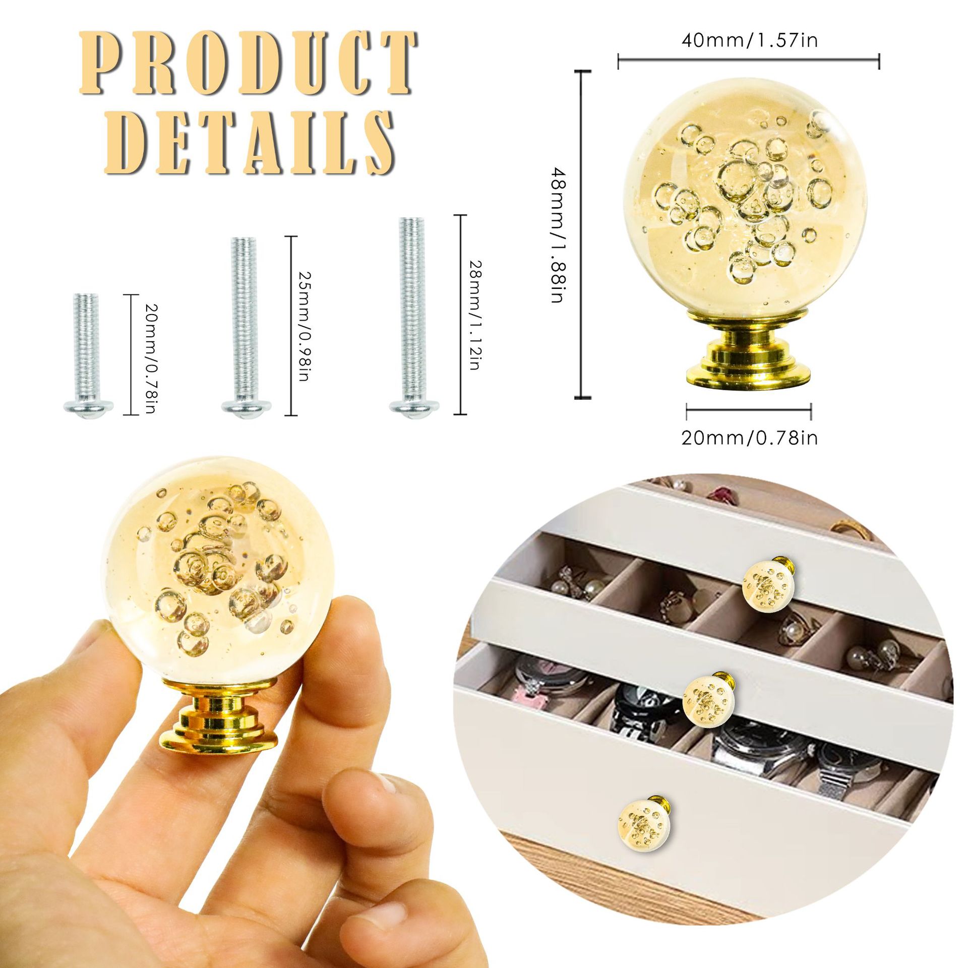 The original factory supplies cross-border bedside dressing table drawer handles, wardrobe glass shower room and crystal cabinet handles Specification drawing