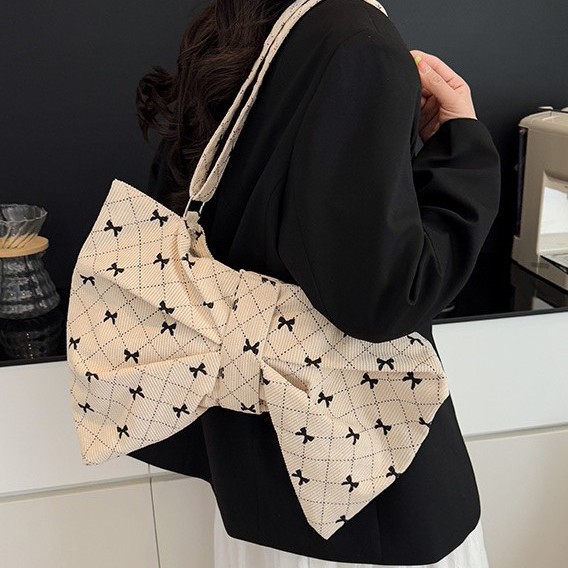 Fashionable and simple bow bag, women's single-shoulder underarm bag, fashionable and versatile casual crossbody bag, travel college student bag full figure