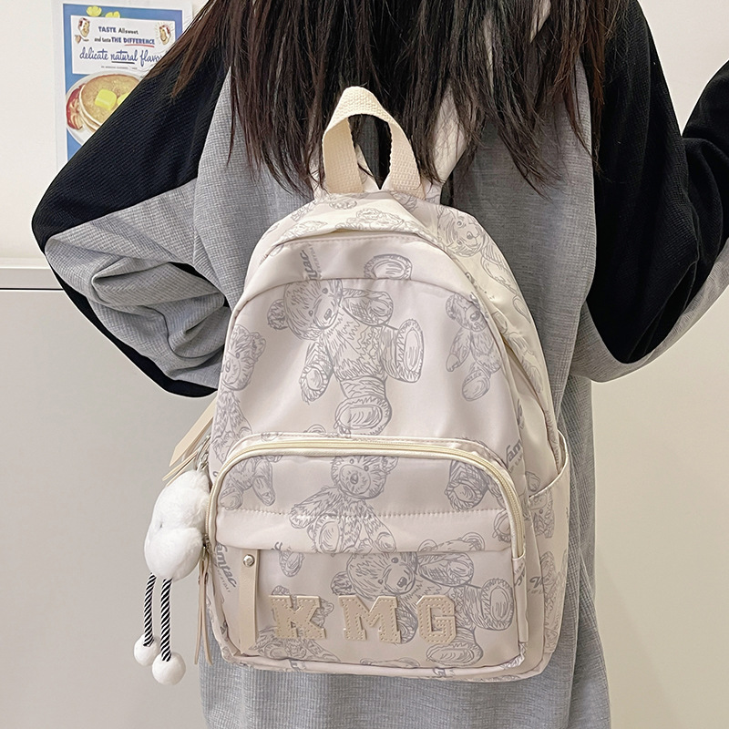 Cross-border backpack Japanese-style casual bear schoolbag for girls, junior high school and primary school students, light and simple travel small backpack details Picture
