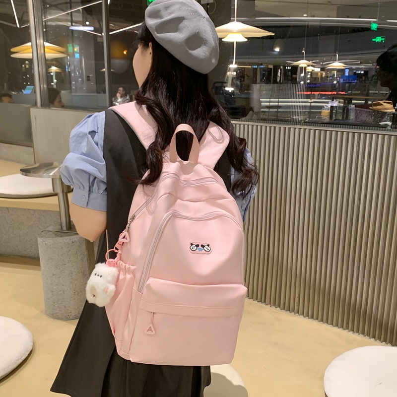 Cute schoolbag for girls, large-capacity backpack for junior and senior high school campuses, simple solid-color backpack for girls, high appearance level casual bag details Picture