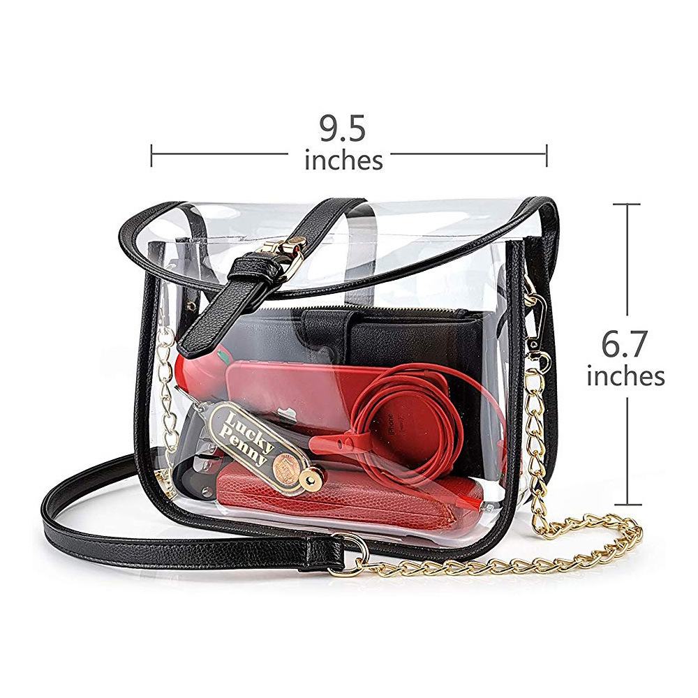 Amazon's new transparent PVC fashionable women's single-shoulder bag, transparent crossbody bag for shopping, and storage bag for business trips Specification drawing