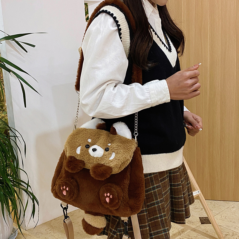 Raccoon plush backpack, crossbody bag, schoolbag, cute doll backpack, plush jk cartoon commuting backpack, girl Application Scenario