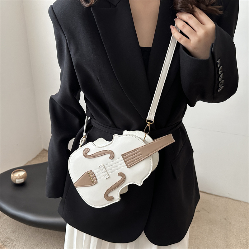202 Autumn New style organ guitar crossbody bag, European and American violin retro backpack, color-blocking and patchwork commuting bag details Picture