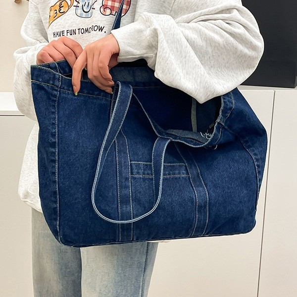 Cross-border large-capacity denim bag, women's lightweight and versatile shopping bag, student class tutorial bag, tote bag, single-shoulder bag details Picture
