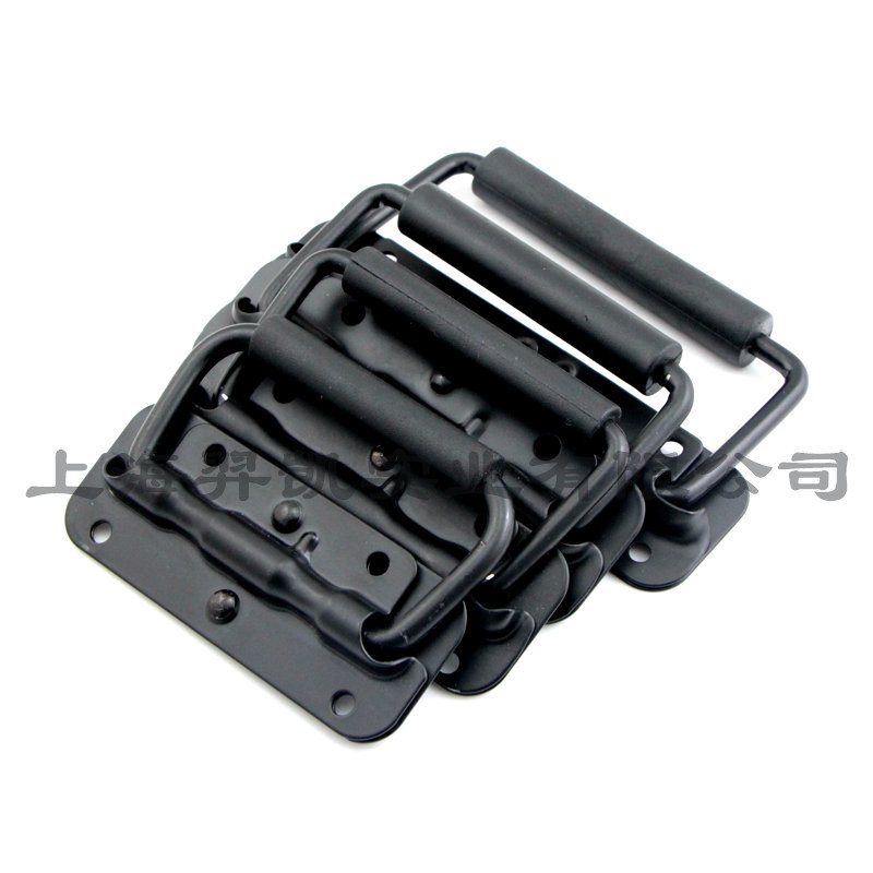 Black spring folding handle toolbox, movable handle wooden box, ring handle, industrial equipment box handle full figure