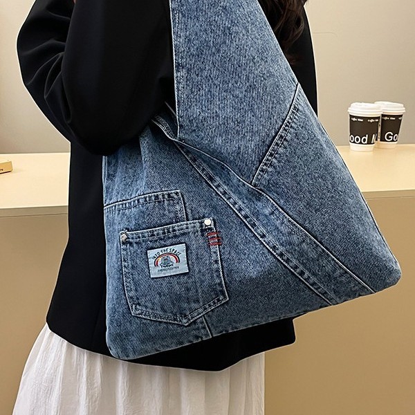 Casual large-capacity bag for women 2025, new lightweight and versatile washable denim tote bag, commuting single-shoulder bag, laid-back Specification drawing