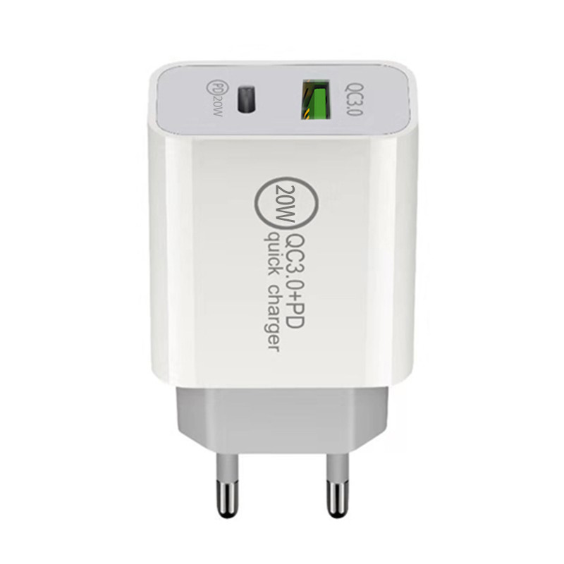 20W PD charger, dual-port PD+QC3.0 charger for UK, Europe, America and Australia, SAA dual-port A+C PD charger for Australia full figure
