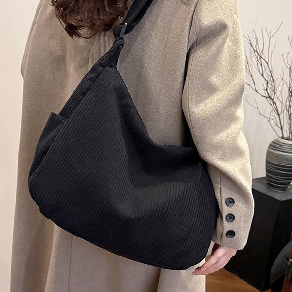 2024 New stylish Korean-style corduroy single-shoulder large bag, casual retro, simple crossbody bag, tote bag Specification drawing