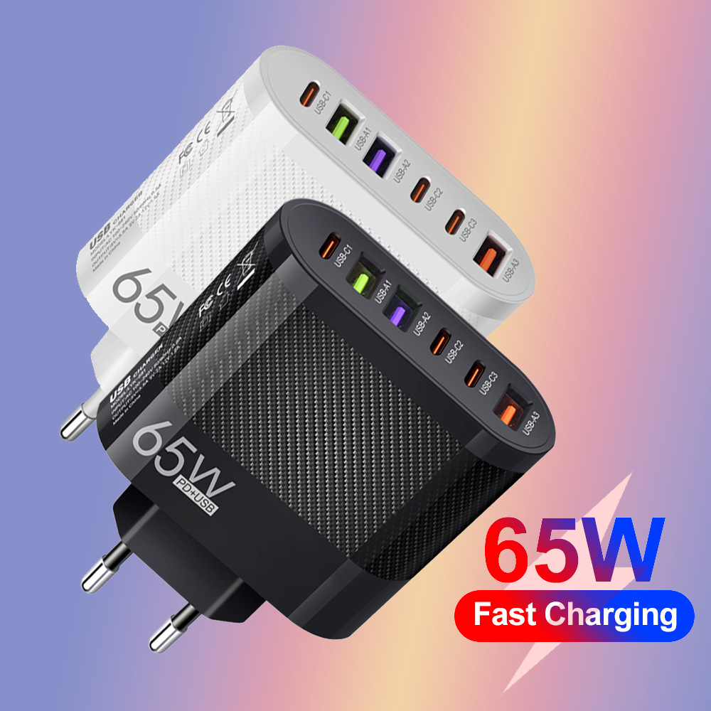 3.5A 3 Type-c+3USB mobile phone charger, multi-interface charging head, European, American and British plugs, cross-border batch full figure