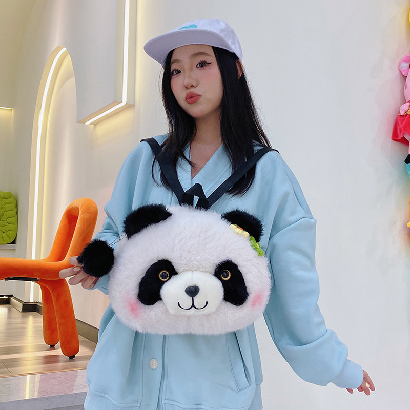 Cute panda doll crossbody bag, new persimmon panda plush doll backpack, versatile children's doll backpack details Picture