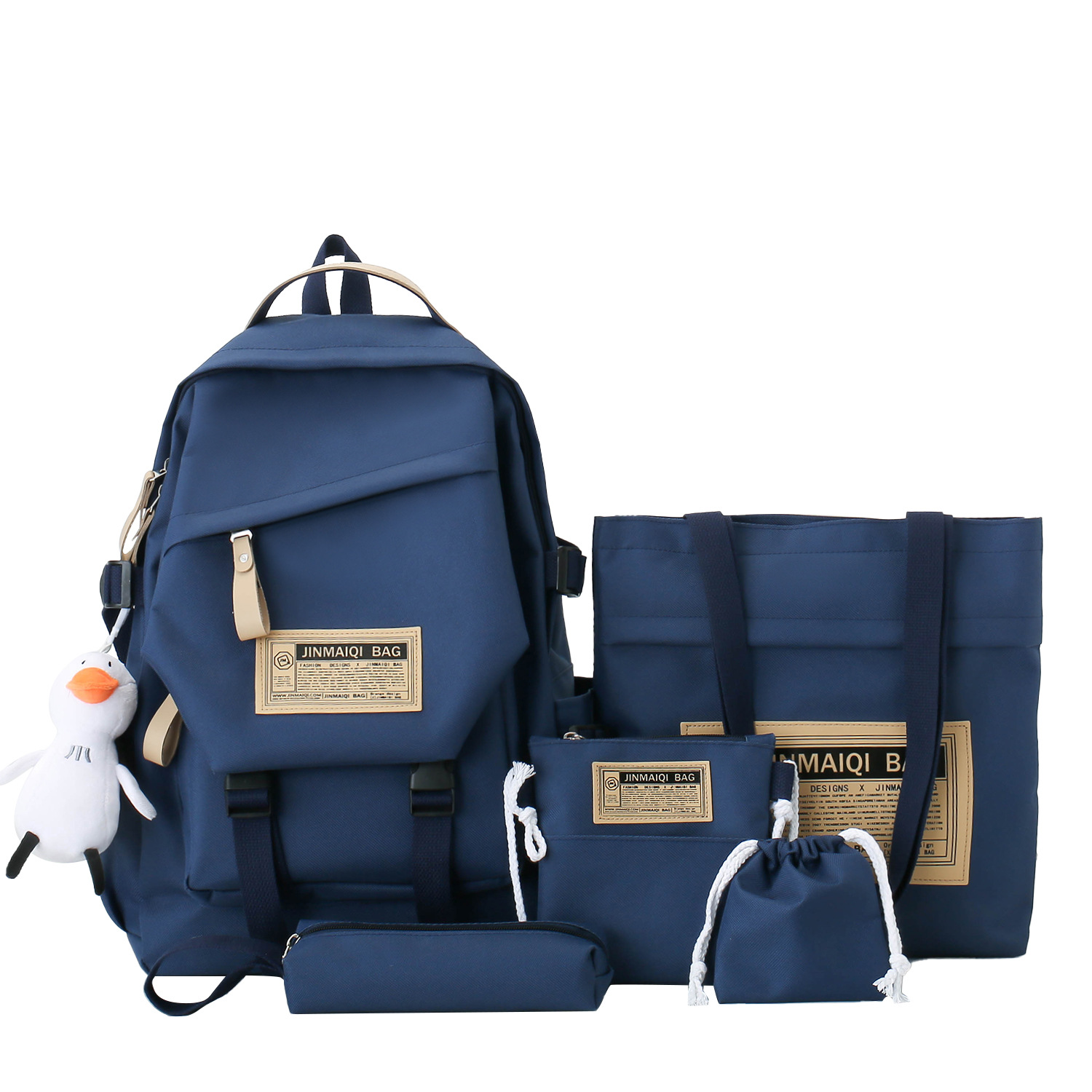 Wholesale of five-piece sets of fashionable, simple and large-capacity casual backpacks for boys, girls, junior high school, senior high school and college students Item Picture
