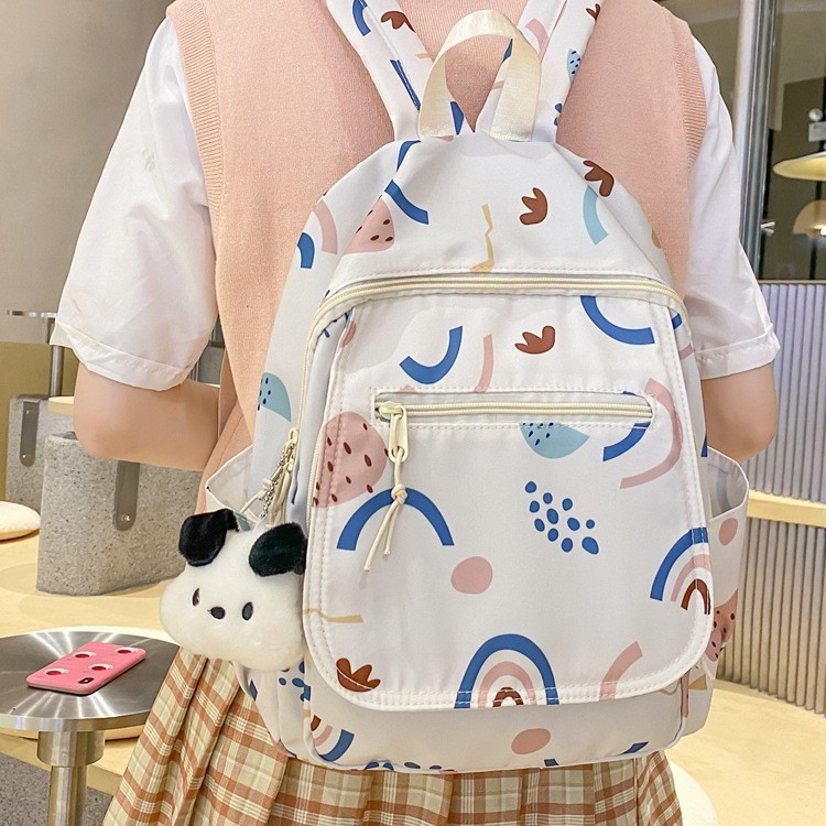 Girls' printed backpack, Korean version of girlish heart, waterproof nylon fabric, trendy college style student small backpack, study tour bag Application Scenario
