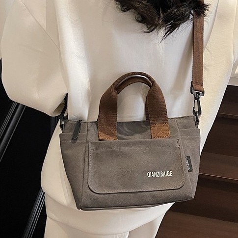 Canvas bag for women, large capacity, 2025 summer new style handbag, single-shoulder bag, college student class bag, crossbody tote bag details Picture