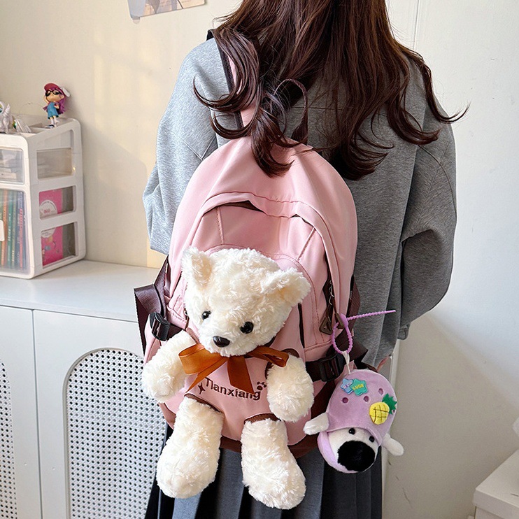 Cute little bear schoolbag for junior high school girls and college students 2024 new style backpack, Instagram niche Japanese style versatile backpack full figure