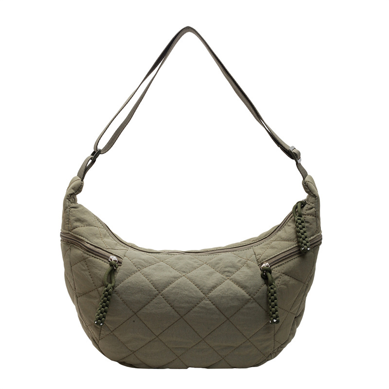 Fashionable new diamond-patterned cotton jacket bag, autumn and winter lightweight single-shoulder bag, simple large-capacity crossbody bag, retro women's bag Item Picture