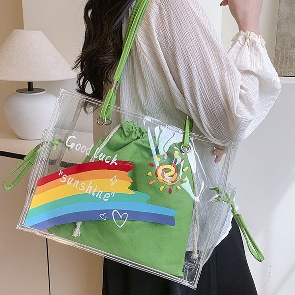 Spring/Summer 2025 handbags: ins Girls' Heart Waterproof transparent cartoon handbag, beach bag, fashionable new single-shoulder bag details Picture