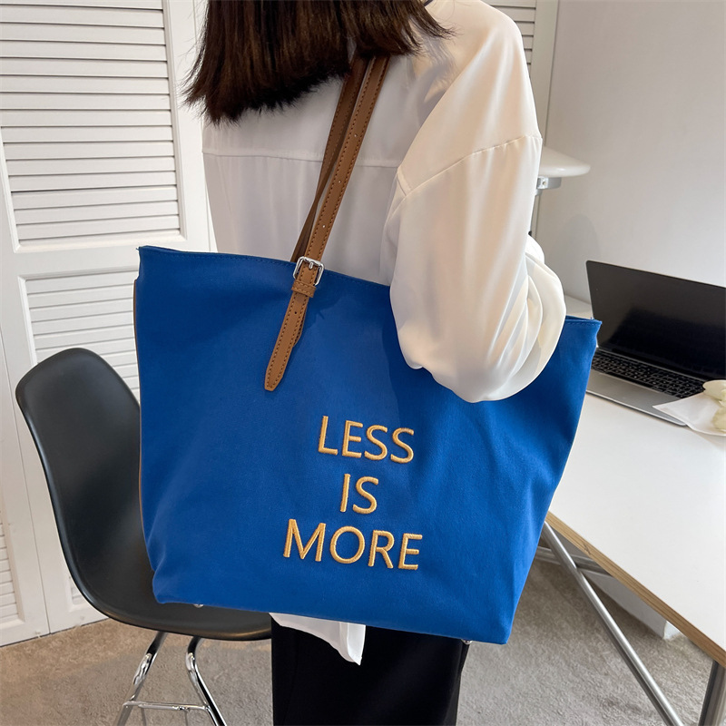 Canvas bag for women 2022 New letter-embroidered single-shoulder bag, fashionable and casual bag, college student tote bag for women details Picture