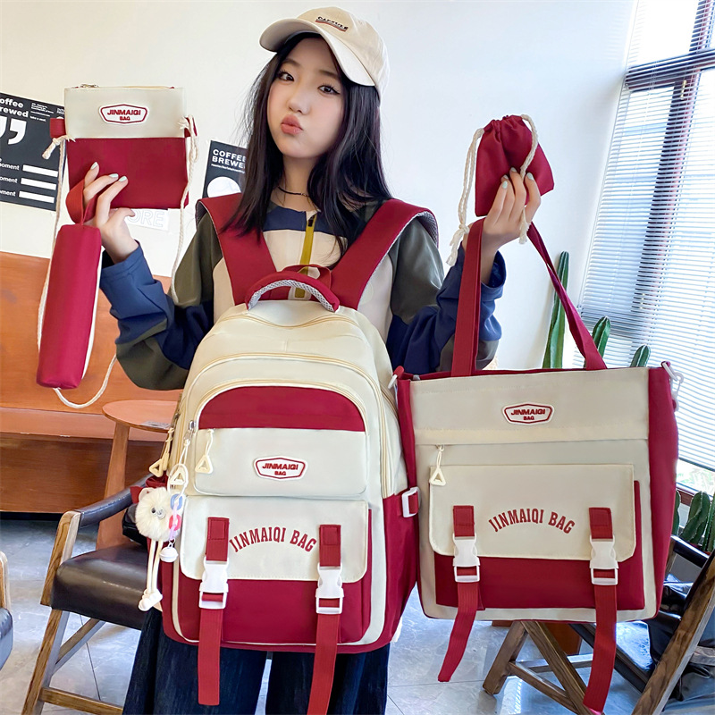 Backpack for junior high school girls and primary school students, large capacity, high appearance level, cute and versatile for girls, multi-piece backpack set full figure