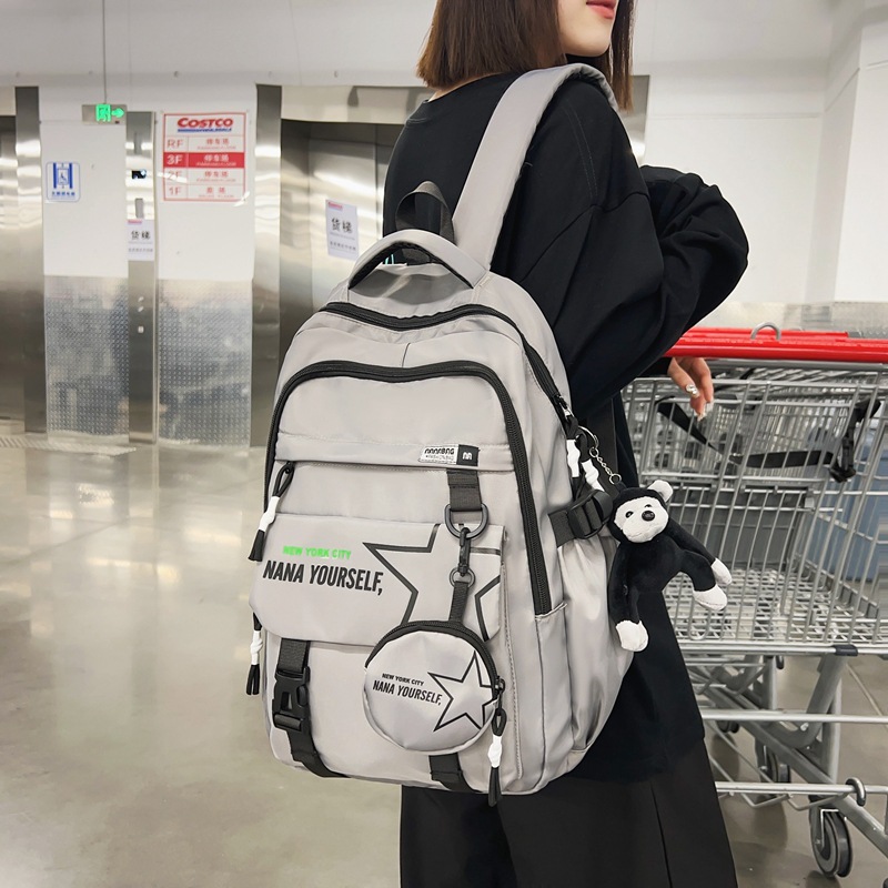 Laid-back and simple male college student, junior high school student, middle school girl, large-capacity high school backpack, Korean-style student backpack Specification drawing