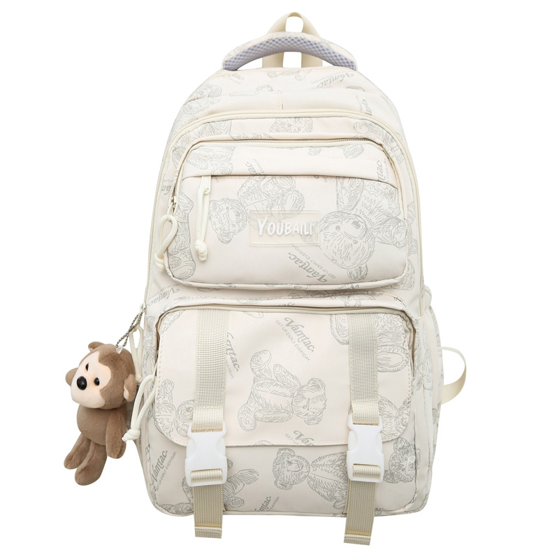 Little bear printed schoolbag for female junior and senior high school students. It's a niche, high-appearance-level, ins style forest-themed casual large-capacity backpack Item Picture