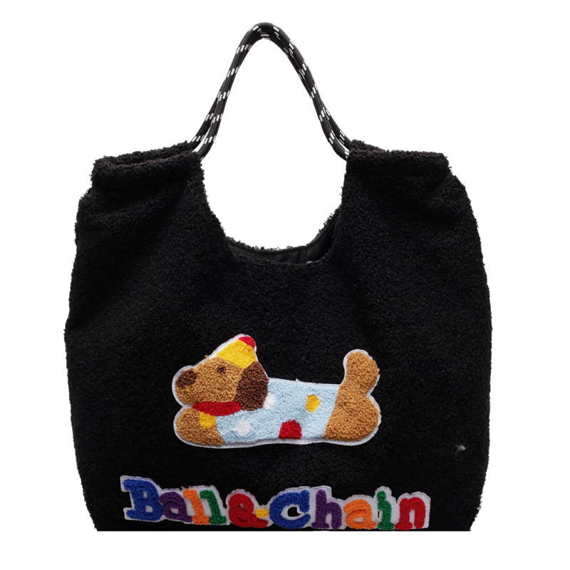 Cartoon cute large-capacity tote bag, fashionable puppy plush single-shoulder bag, large-capacity versatile bag for autumn and winter Item Picture