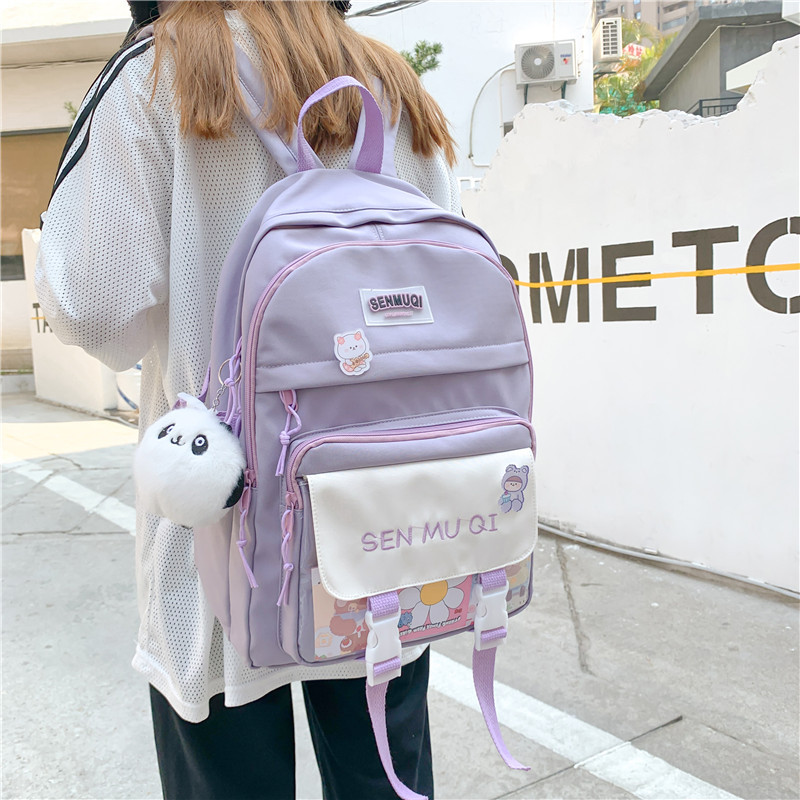 Large-capacity simple forest-style backpacks for girls in contrasting colors, forest-style nylon water-resistant backpacks and schoolbags for junior and senior high school students wholesale details Picture
