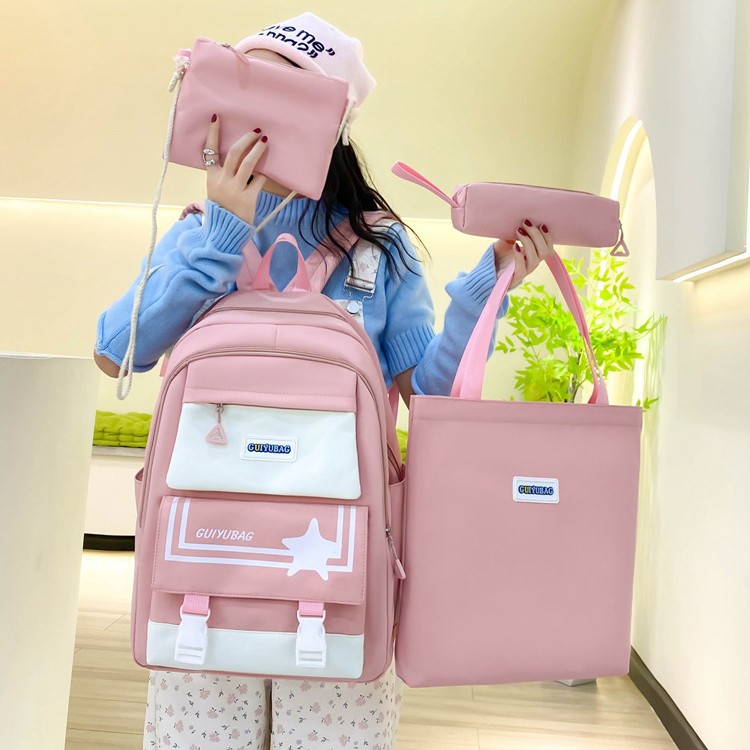 A large-capacity parent-child four-piece backpack for junior high school students, an Instagram Japanese-style Harajuku backpack with a high level of appearance for young girls Specification drawing