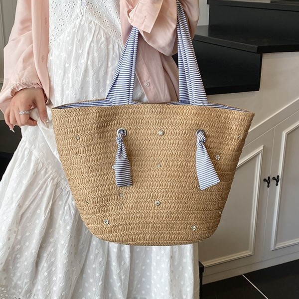 2025 New large-capacity hand-woven tote bag, women's casual and versatile single-shoulder bag, beach vacation bag details Picture