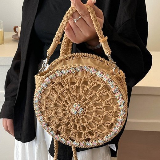 Summer Small Bag 2025 New Style, fresh and artistic, fashionable for girls, hollowed-out woven single-shoulder bag, crossbody small round bag Application Scenario