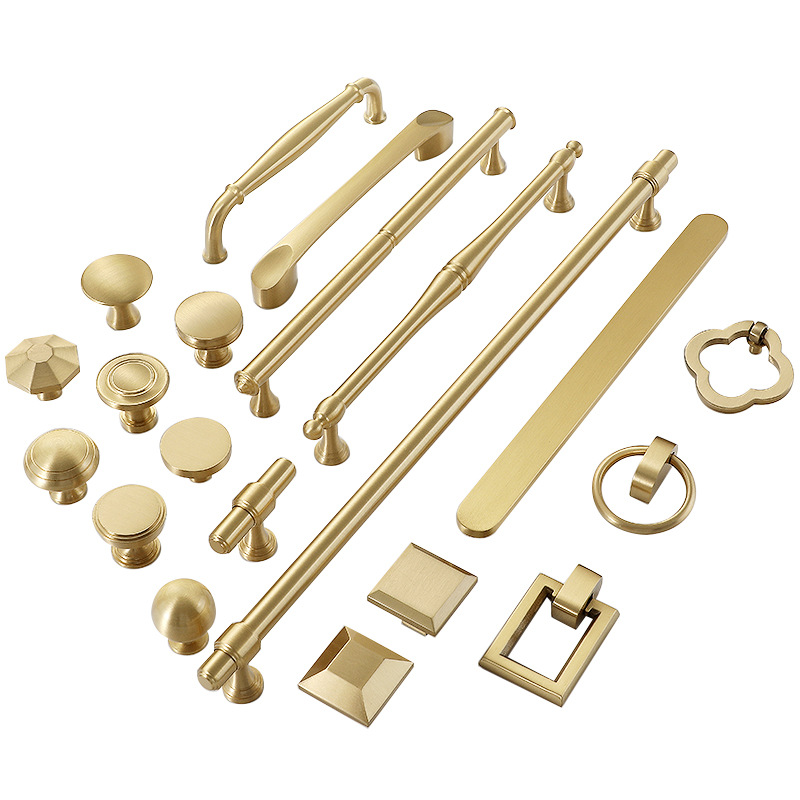 Light luxury brass handle, Nordic new Chinese-style wardrobe door drawer, single hole, modern and simple pure copper cabinet door handle Item Picture