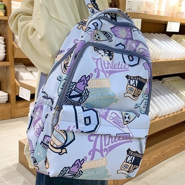 High school student schoolbag, female niche original graffiti travel backpack, large-capacity computer bag, college student casual backpack Specification drawing
