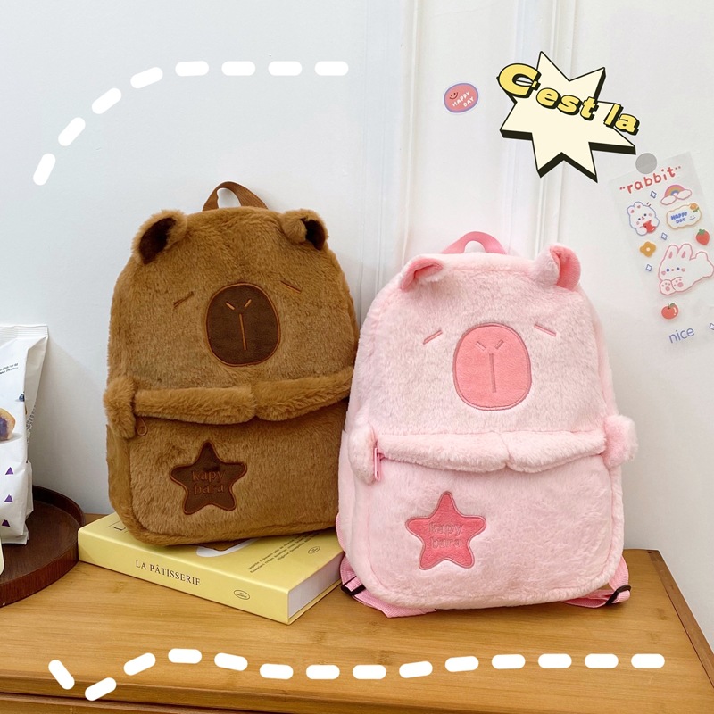 New Capibara Capybara double Backpack with a girlish heart, large-capacity class backpack, claw machine doll, redeem birthday gift full figure