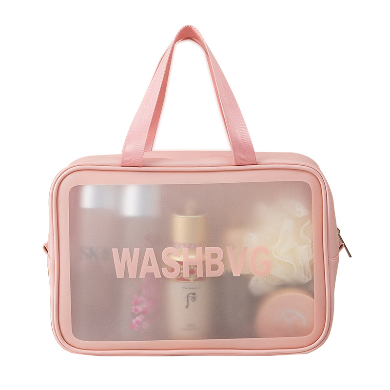 Simple hand-held large-capacity portable travel transparent toiletry bag, Pu waterproof matte makeup bag, cosmetics storage bag Item Picture