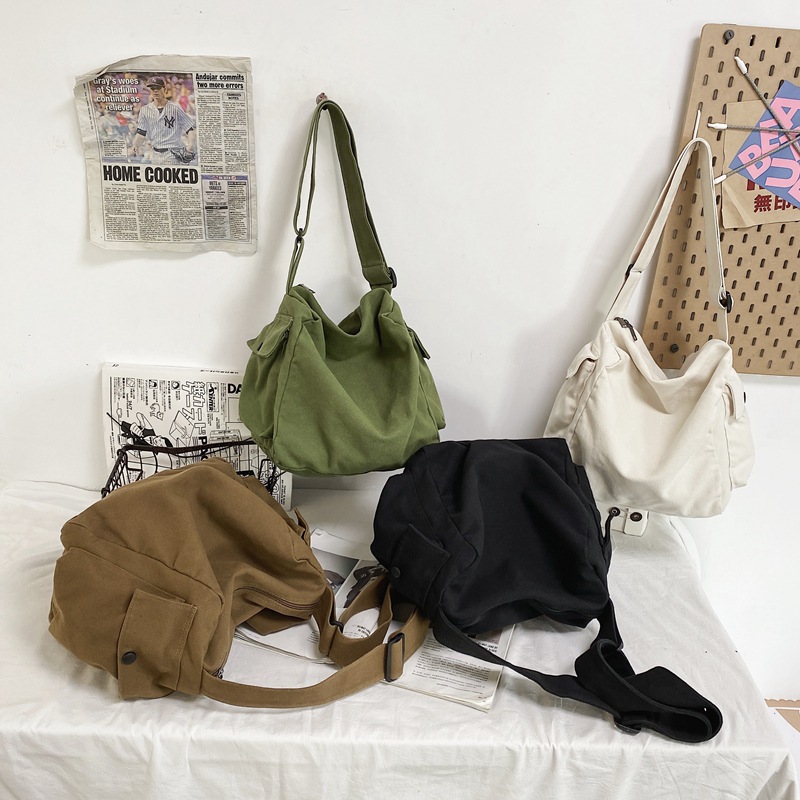Lazy sail fabric bag, ins Japanese retro, simple and artistic, single-shoulder bag for women's personality, wide shoulder strap crossbody bag Specification drawing