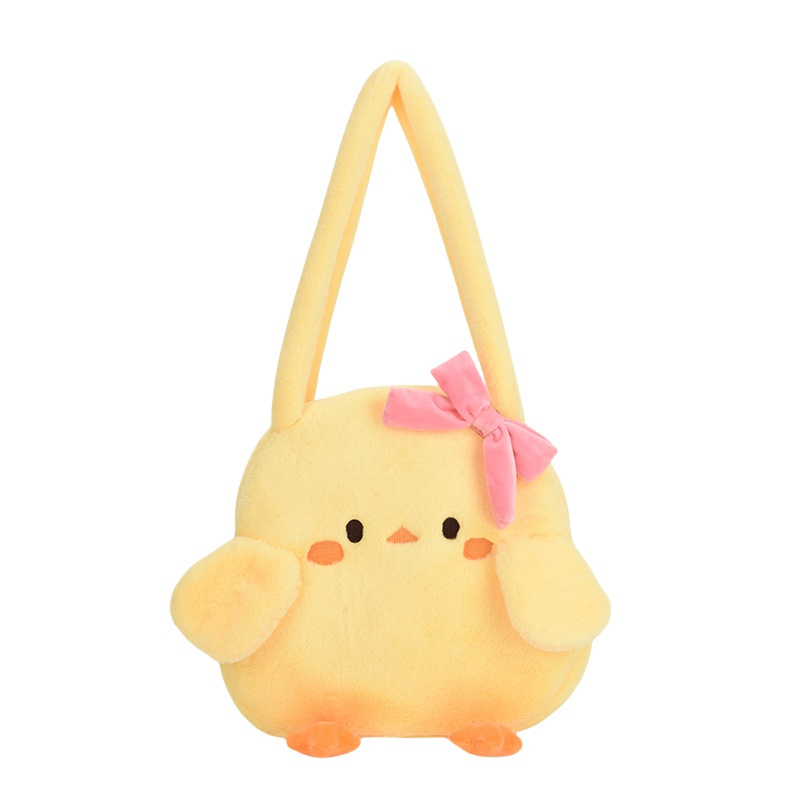 Cartoonson-style ins Hong Kong-style little yellow duck bow single-shoulder bag 2024 new style, versatile and girlish plush hand-held Item Picture