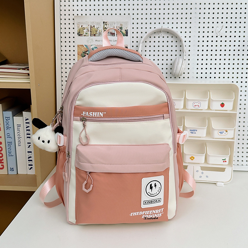 Retro workwear-style backpacks for girls, large-capacity high school and junior high school students, color-blocking schoolbags, trendy computer backpacks Specification drawing
