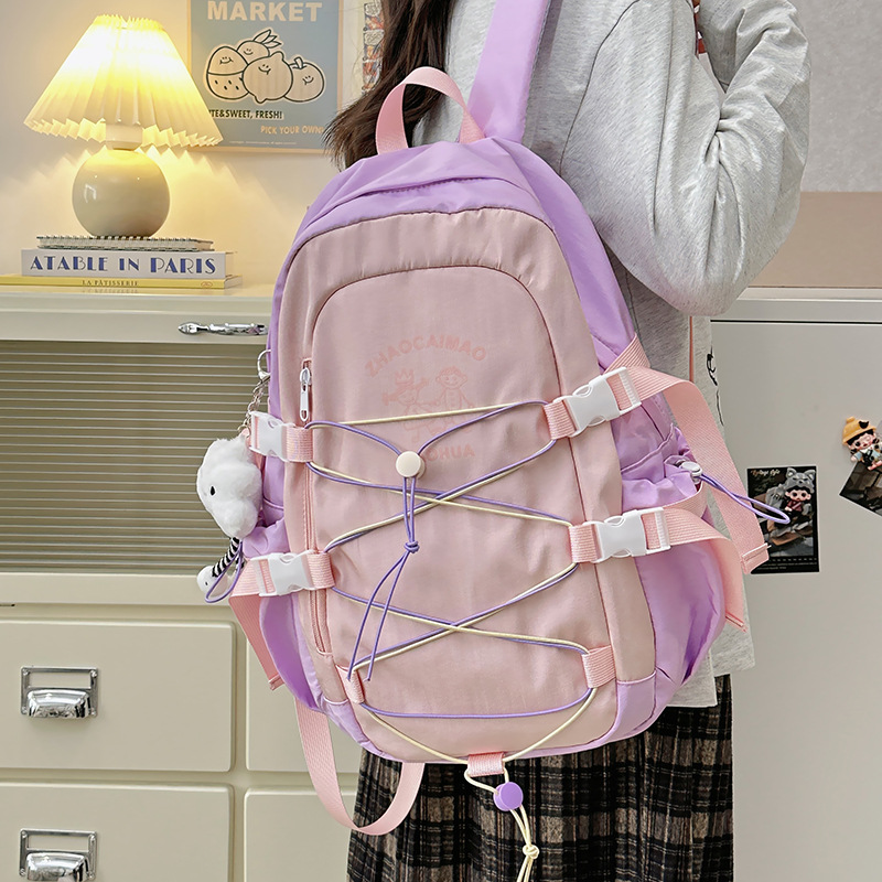 Large-capacity drawstring design, niche schoolbag, high appearance level backpack for junior high school girls, high school and primary school students' backpacks details Picture