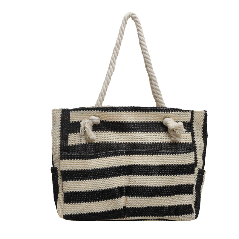 New women's bags, foreign trade grass woven bags, mommy bags, beach bags, Twitter bags, large-capacity single-shoulder bags, checkered bags Item Picture