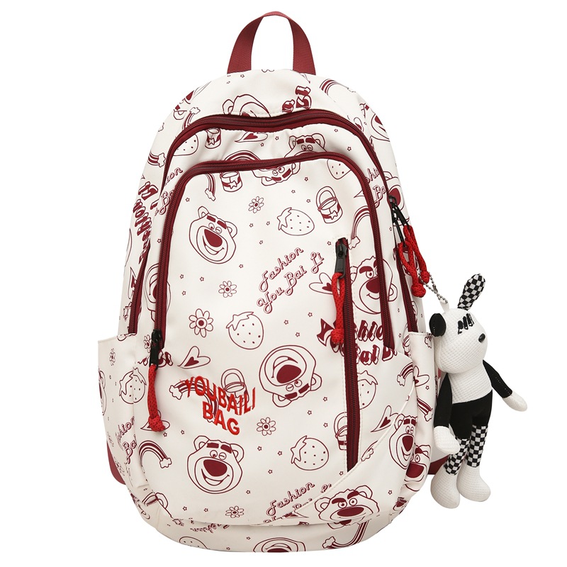 Korean style Instagram backpack, high appearance level, girl cartoon bear print, Harajuku style, large capacity, lightweight and versatile backpack Item Picture