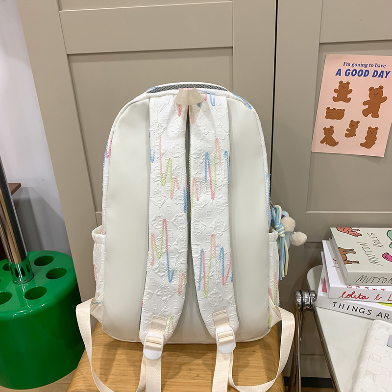 This is a large-capacity, lightweight backpack for junior high school girls and primary school students in grades three to six. It has a high level of appearance and is cute in an ins style Specification drawing