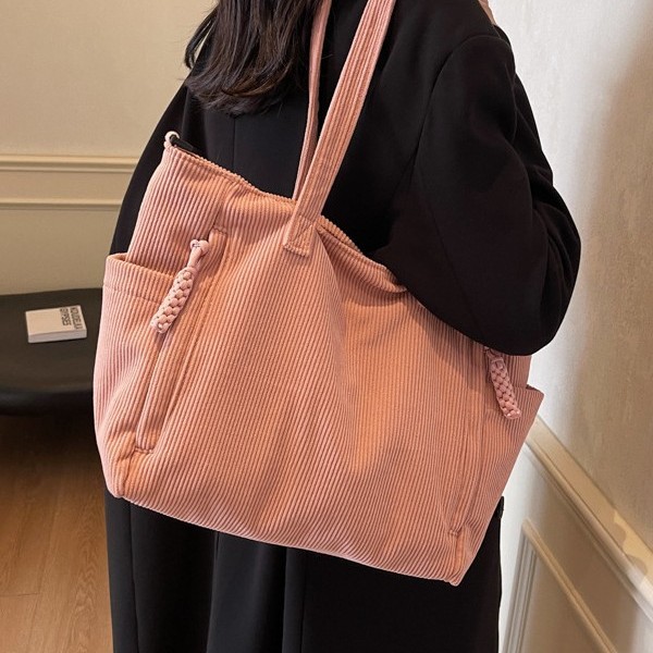 2024 New crossbody bag, corduroy fabric, commuter large-capacity tote bag, student class single-shoulder bag, hand-held schoolbag full figure